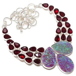 Pink Triplet Opal, Garnet Handmade German Silver Jewelry Necklace 18"